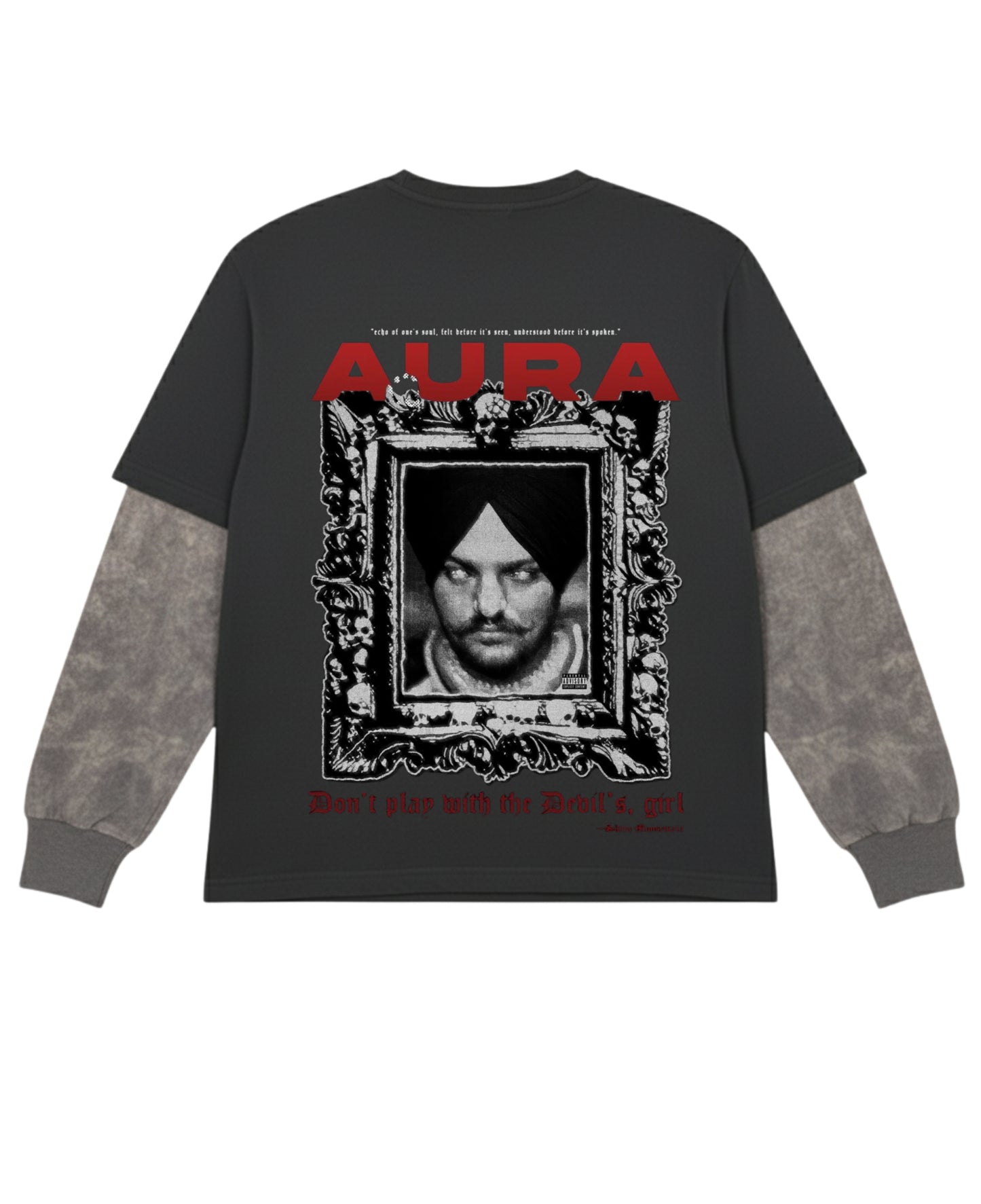 Black With Acidwash Sleeve Oversized Tee Back Design