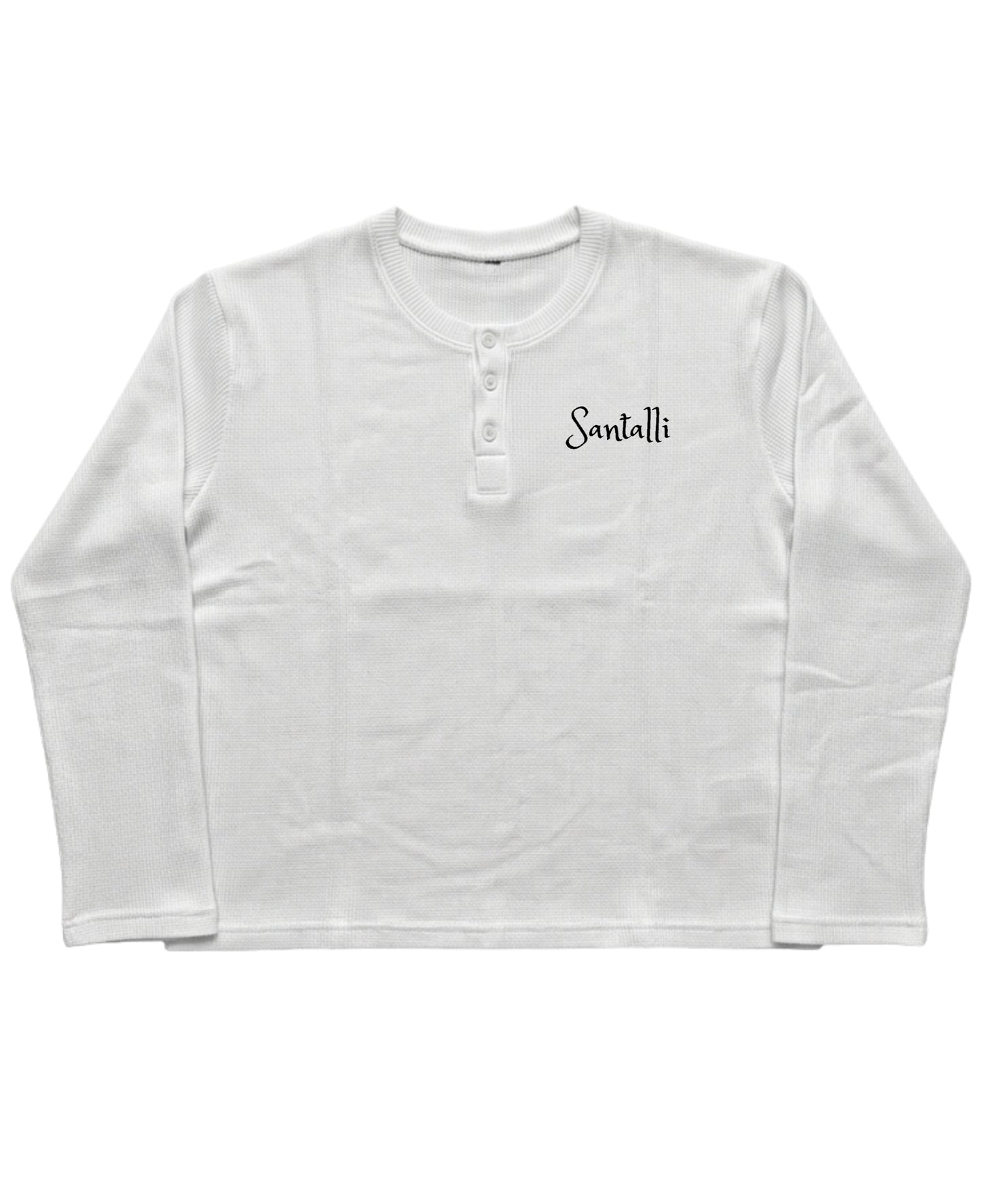 White Henley waffle knit Front Design