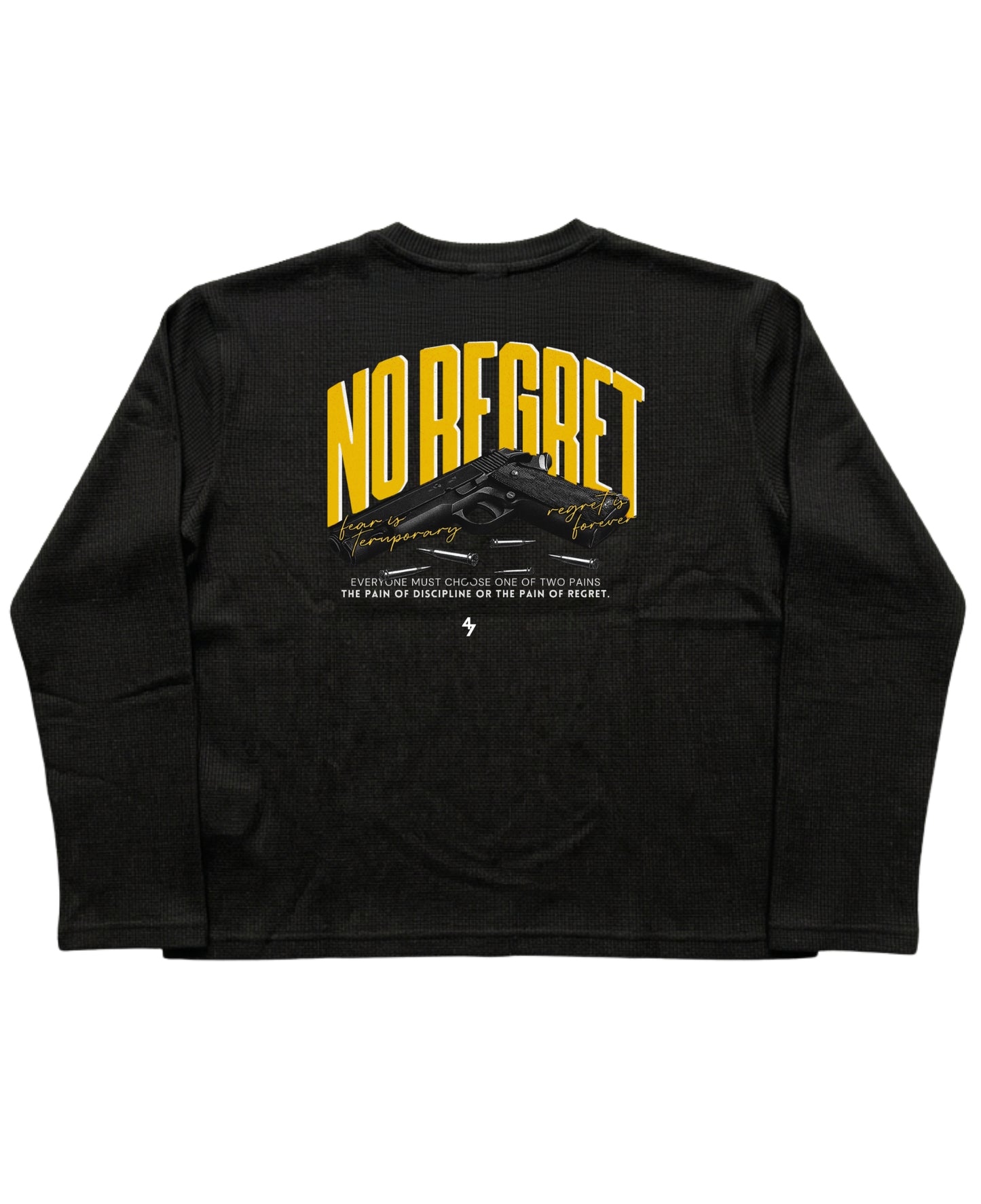 Black Henley waffle knit Back Design