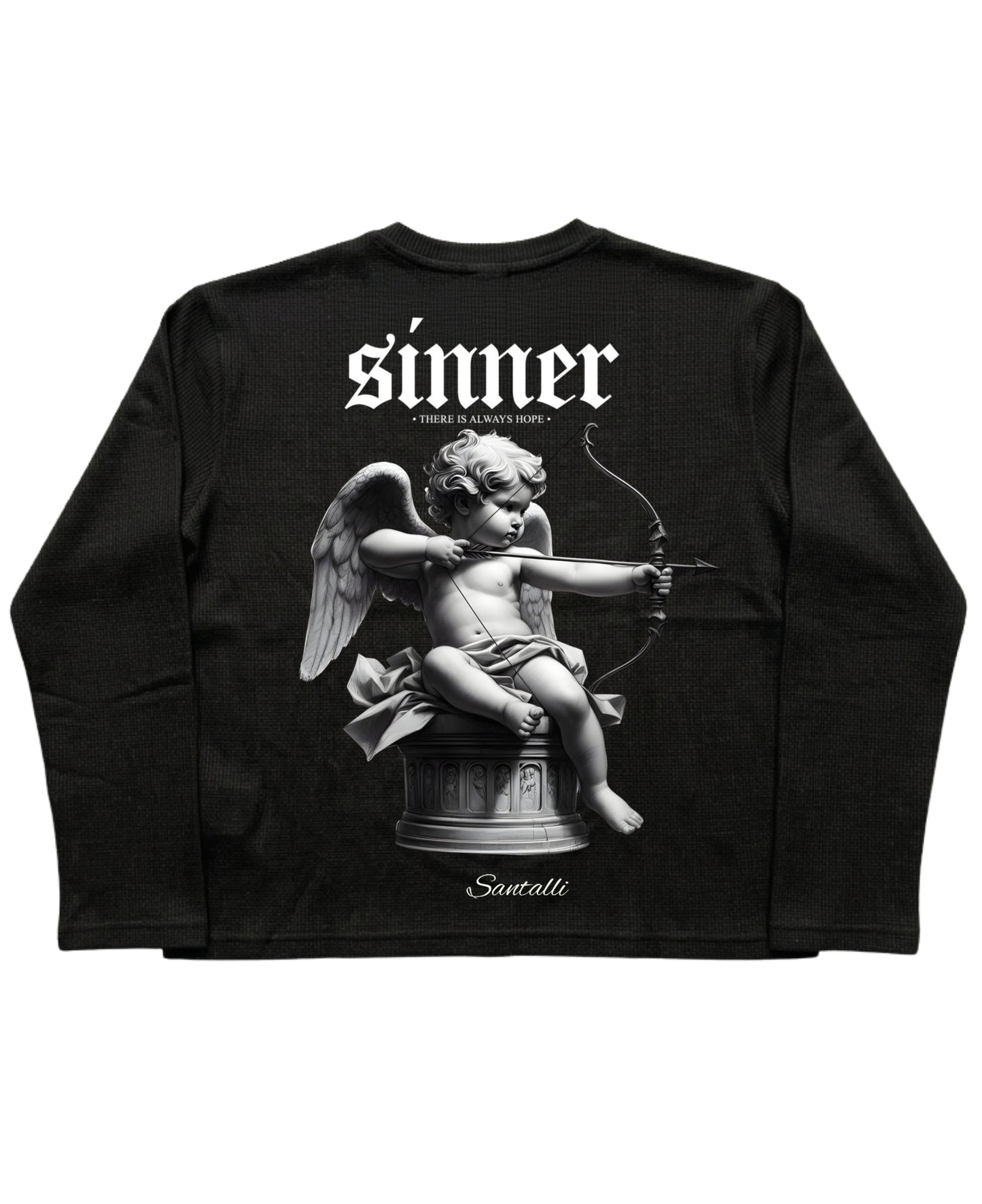 Black Henley waffle knit Back Design