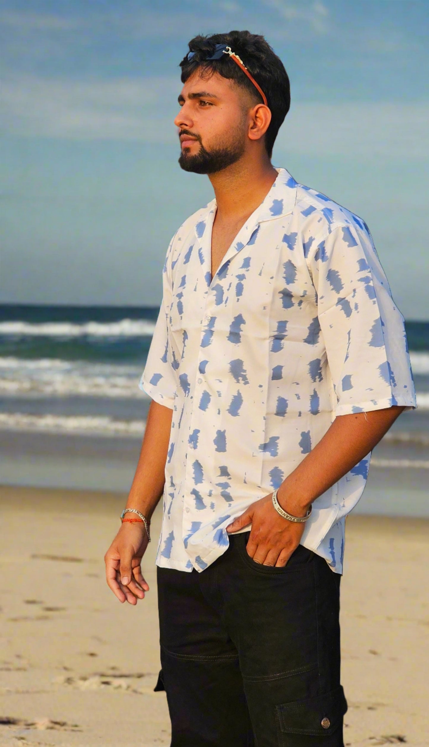 Indigo Patches Oversized Shirt