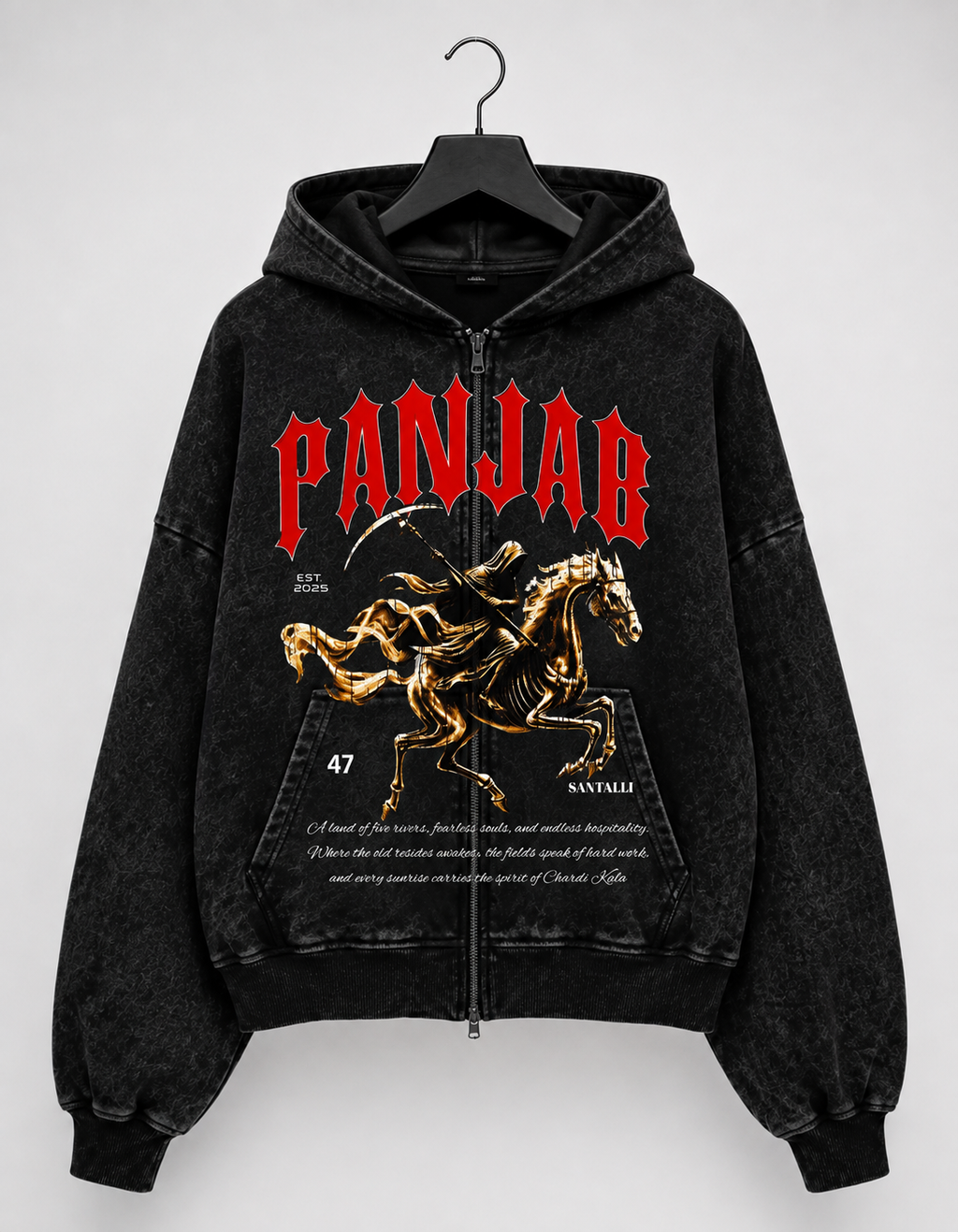 PANJAB HORSE  OVERSIZED ZIPPER HOODIE