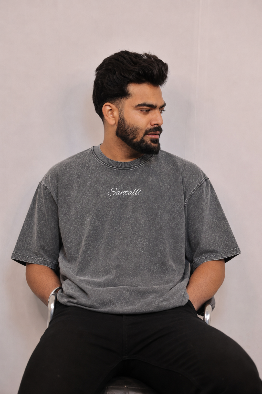 GREY OVERSIZED ACID WASHED T-SHIRT