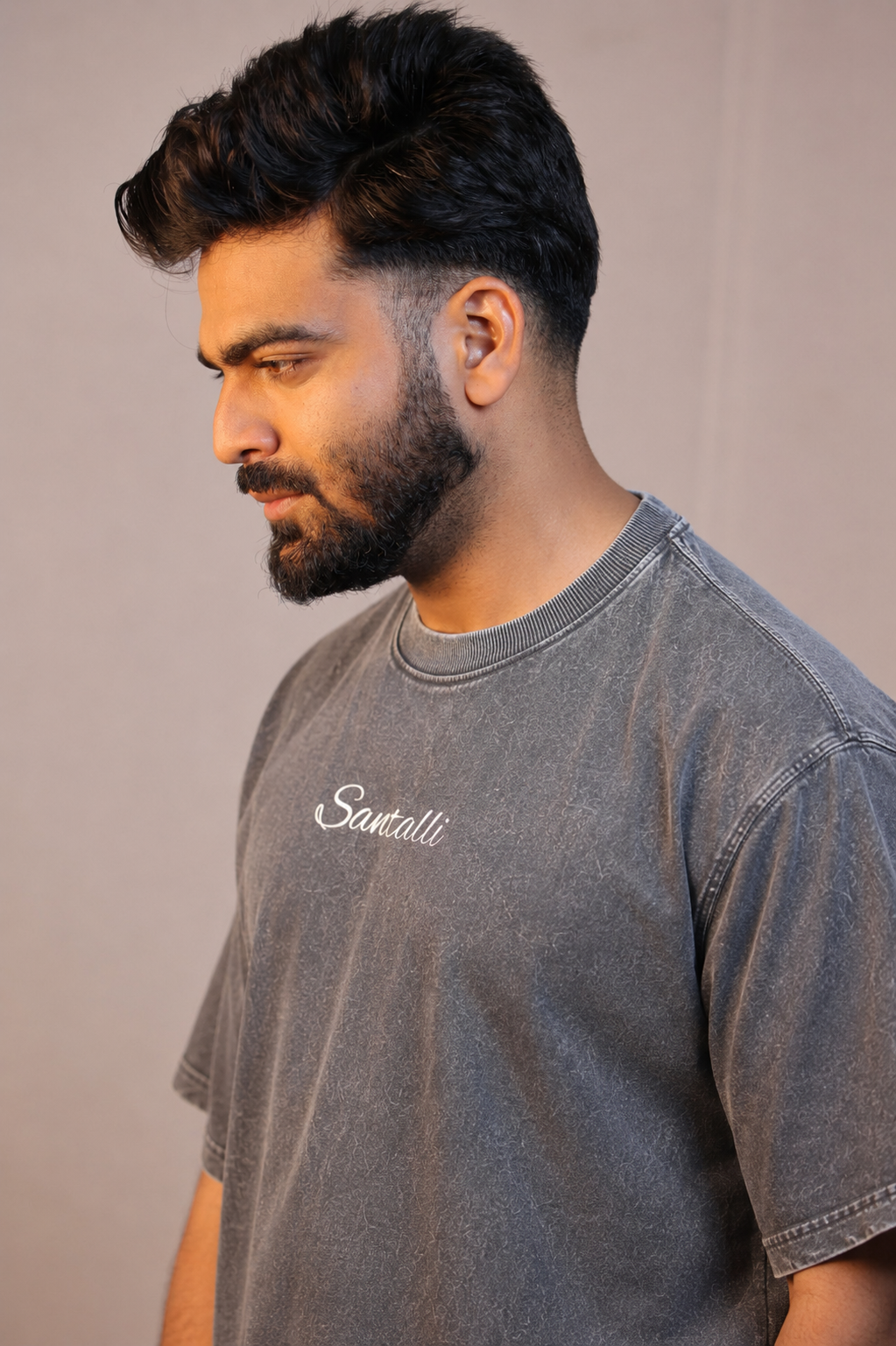 GREY OVERSIZED ACID WASHED T-SHIRT