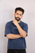 DARK BLUE OVERSIZED ACID WASHED T-SHIRT