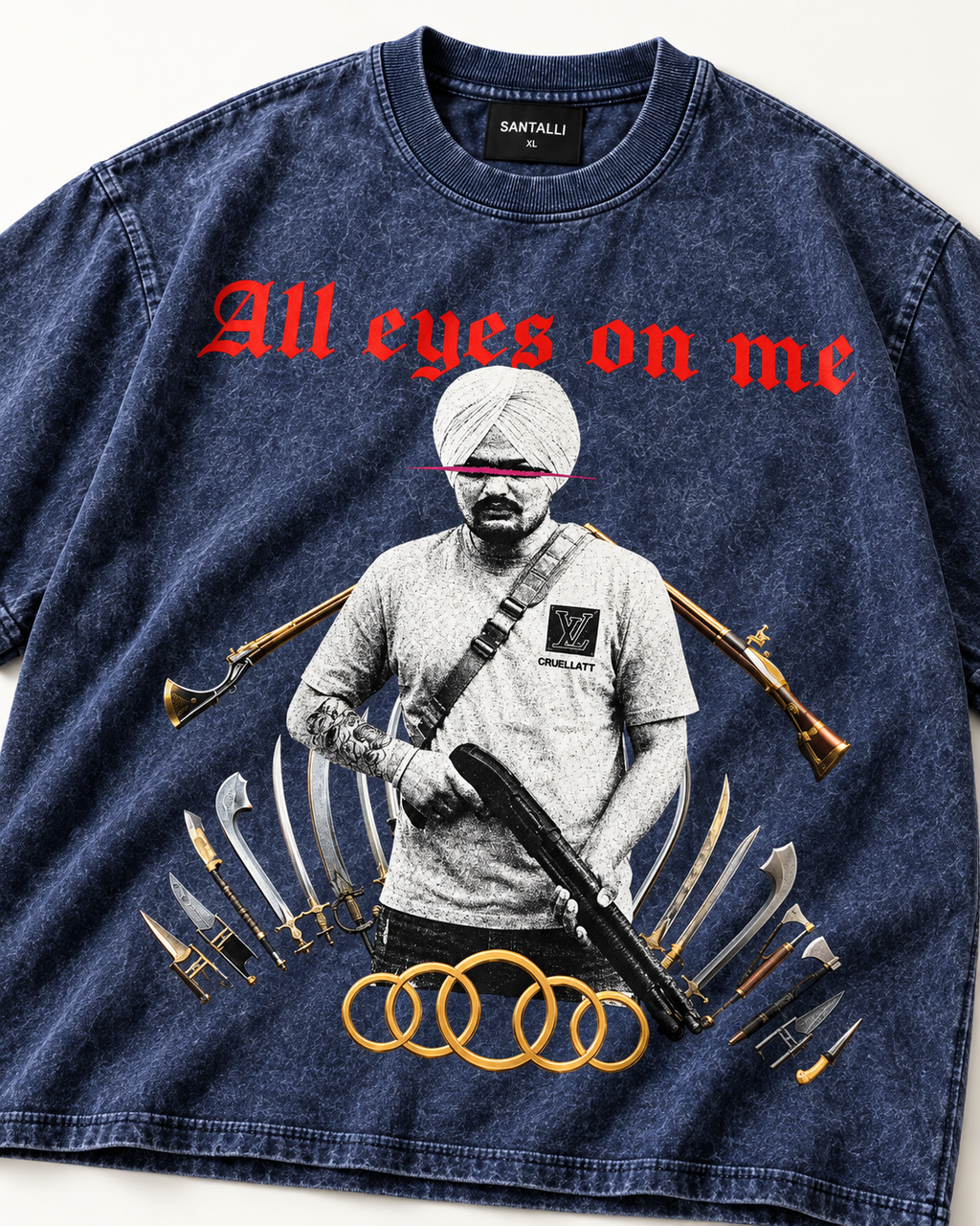ALL EYES ON ME BLUE OVERSIZED T SHIRT