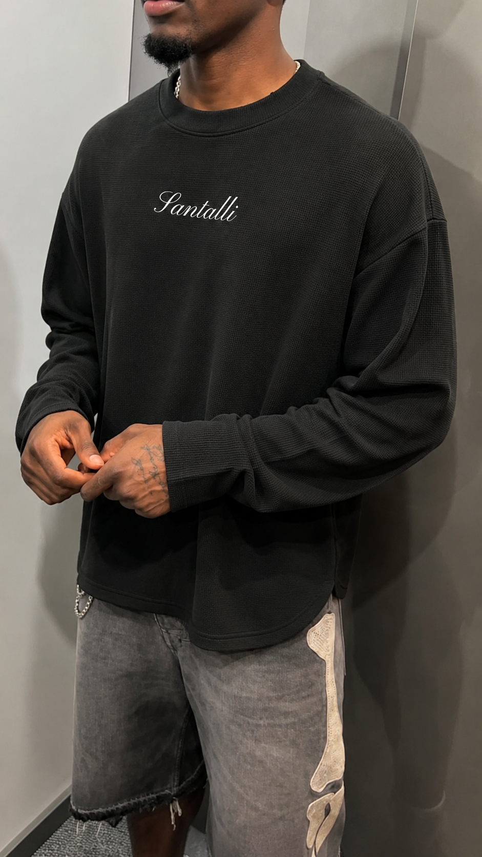 BLACK WAFFLE OVERSIZED T-SHIRT