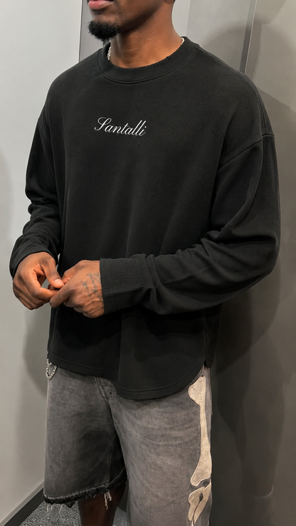 BLACK WAFFLE OVERSIZED T-SHIRT