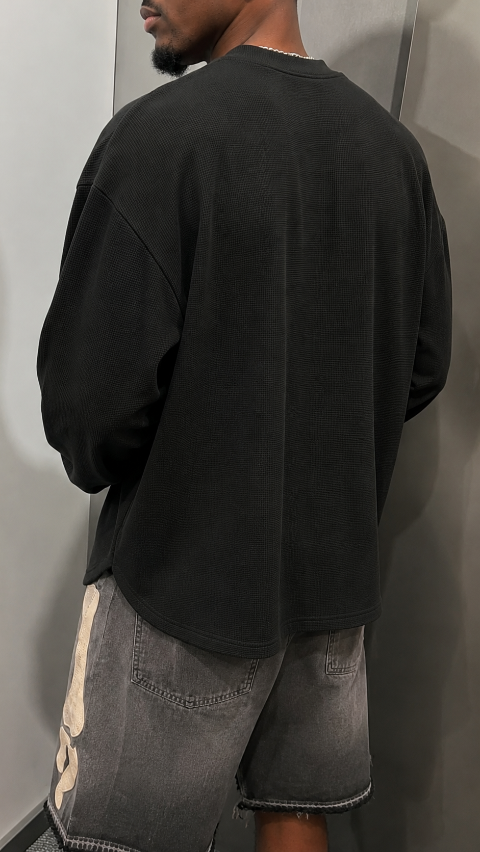 BLACK WAFFLE OVERSIZED T-SHIRT