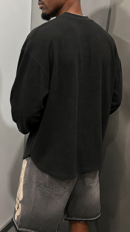 BLACK WAFFLE OVERSIZED T-SHIRT