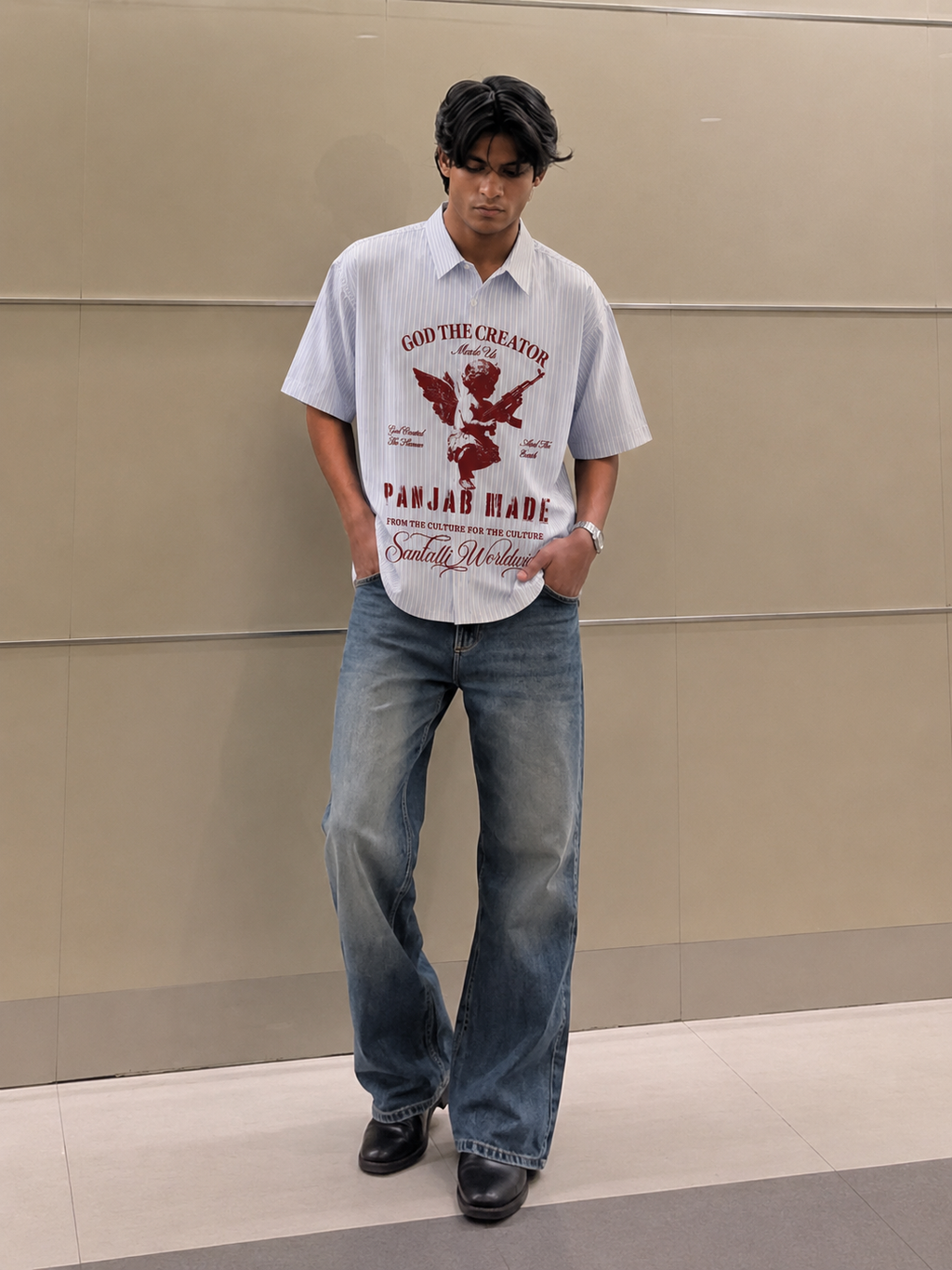 ANGELS DON'T ALWAYS COME IN PEACE BOXY FIT SHIRT