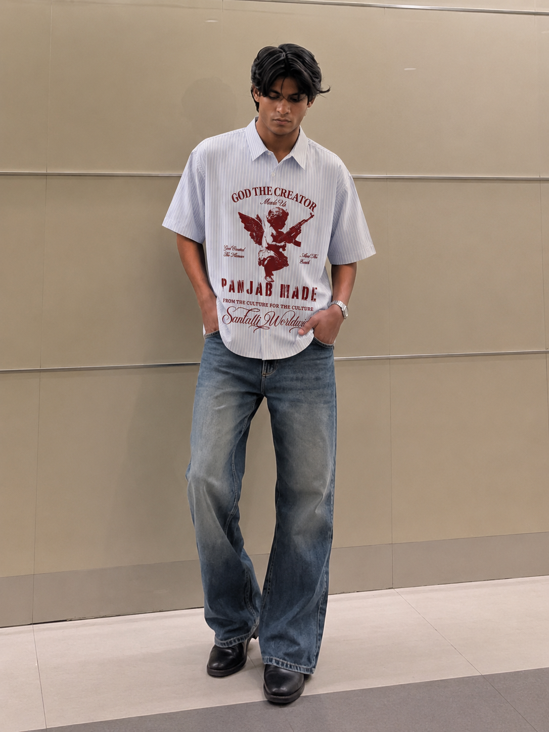 ANGELS DON'T ALWAYS COME IN PEACE BOXY FIT SHIRT