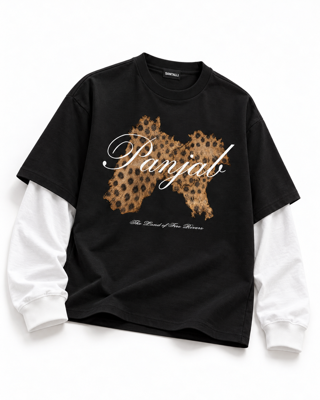 LEOPARD ATTACHED SLEEVE T-SHIRT