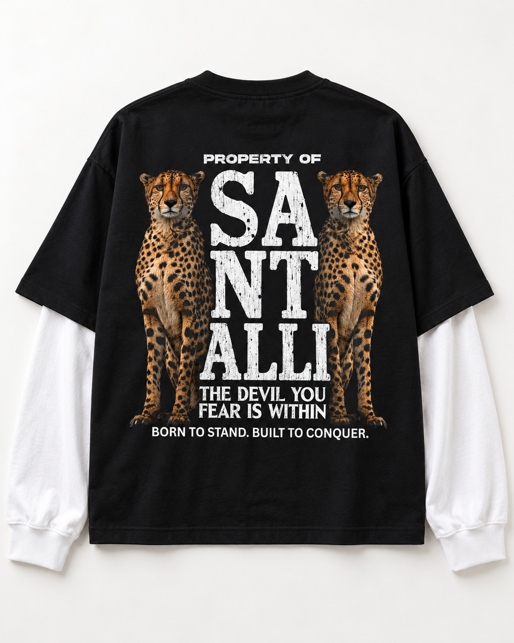 LEOPARD ATTACHED SLEEVE T-SHIRT