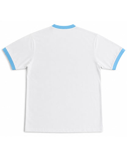 White & Sky Blue Ringer tee Back Design