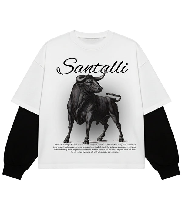 White With Black Sleeve Oversized Tee Front Design