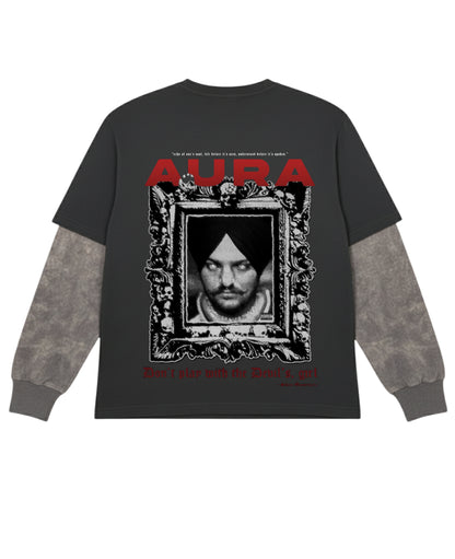 Black With Acidwash Sleeve Oversized Tee Back Design