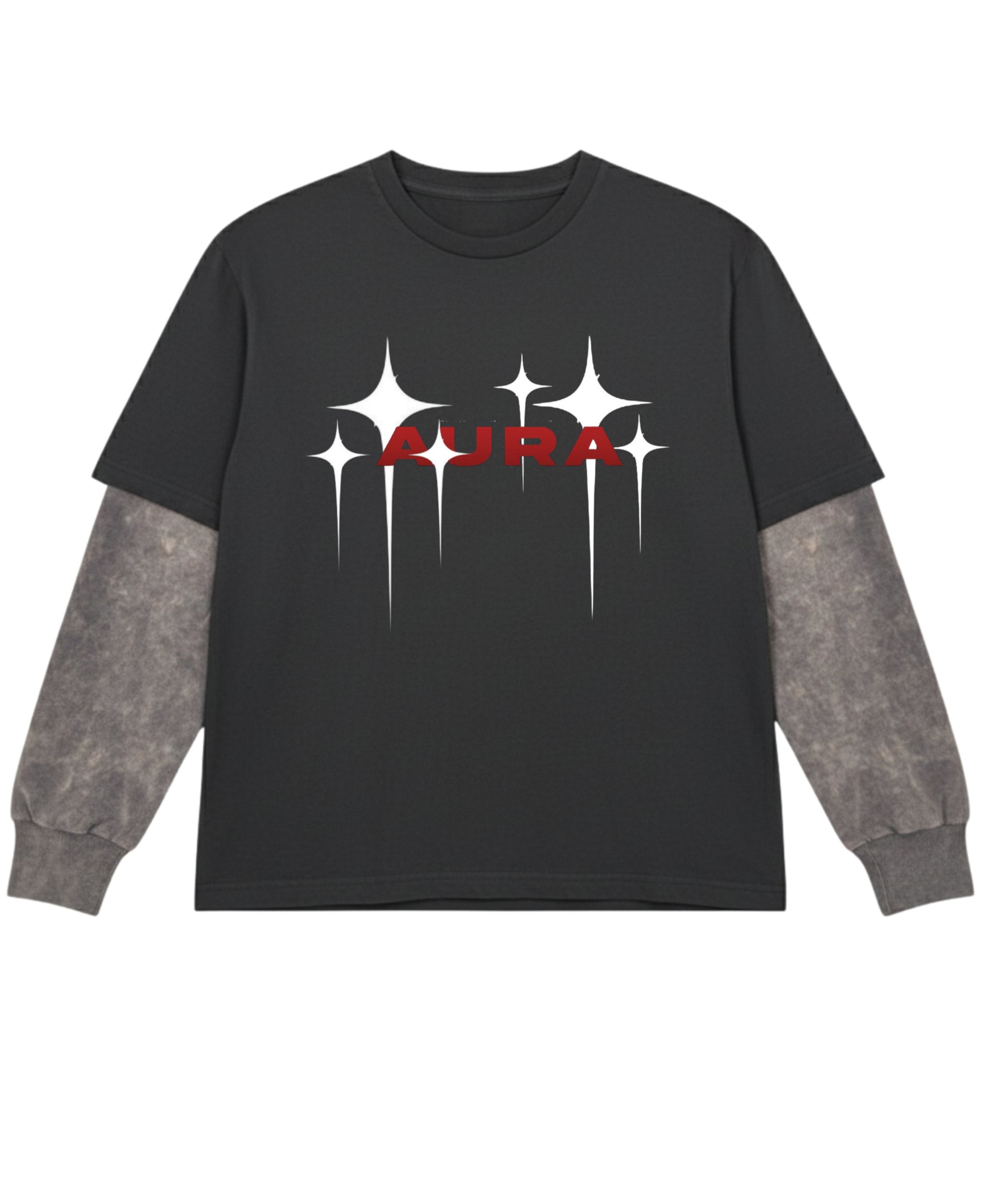 Black With Acidwash Sleeve Oversized Tee Front Design