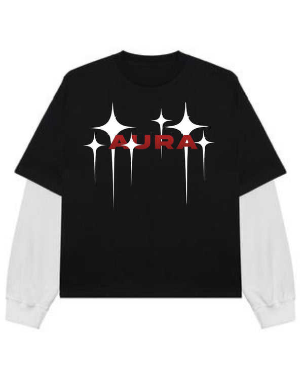 Black With White Sleeve Oversized Tee Front Design
