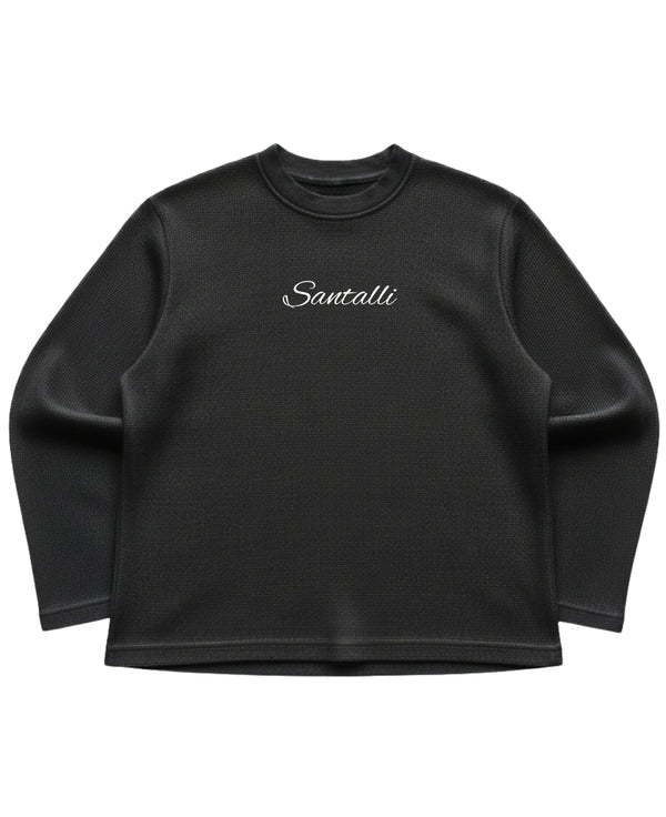 Black waffle knit oversized full-sleeve Front Design