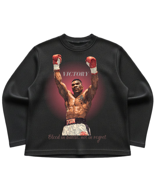 Black waffle knit oversized full-sleeve Front Design