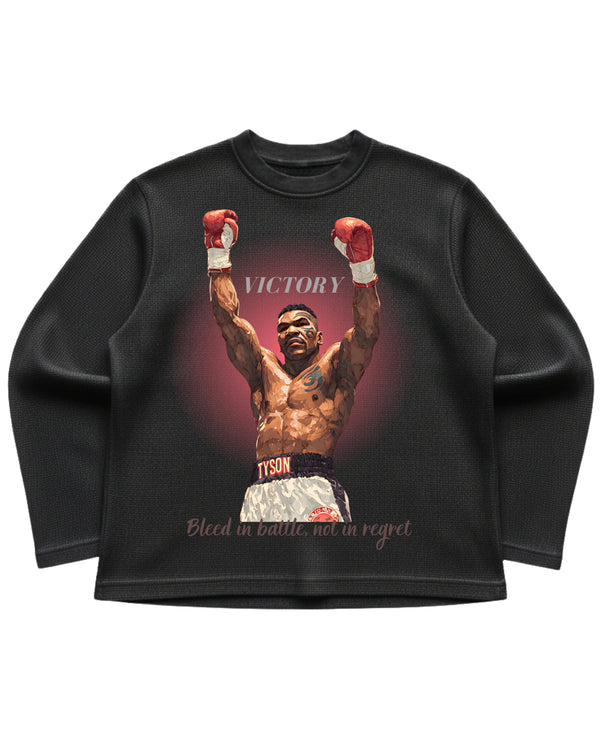 Black waffle knit oversized full-sleeve Front Design