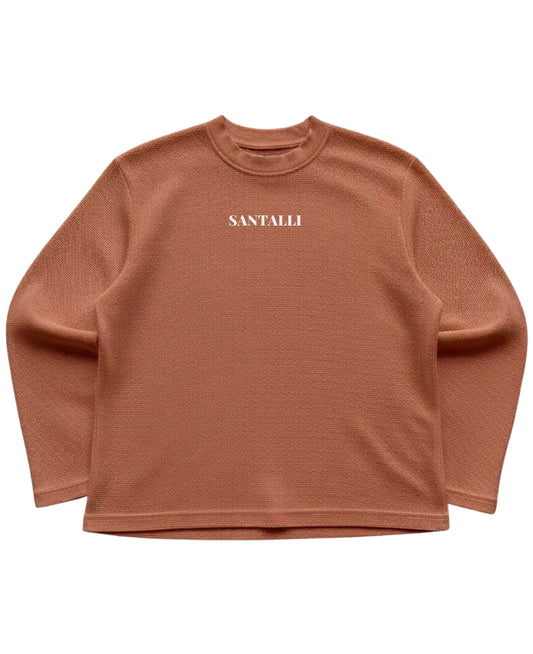 Brown waffle knit oversized full-sleeve Front Design