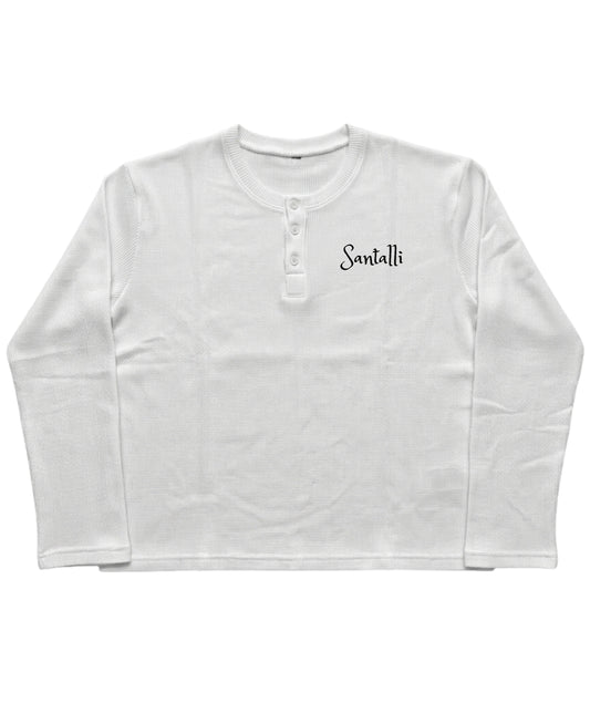 White Henley waffle knit Front Design