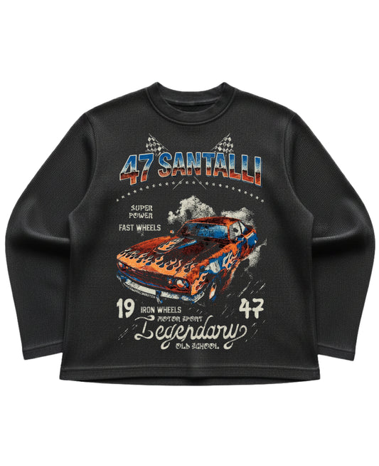 Black waffle knit oversized full-sleeve Front Design