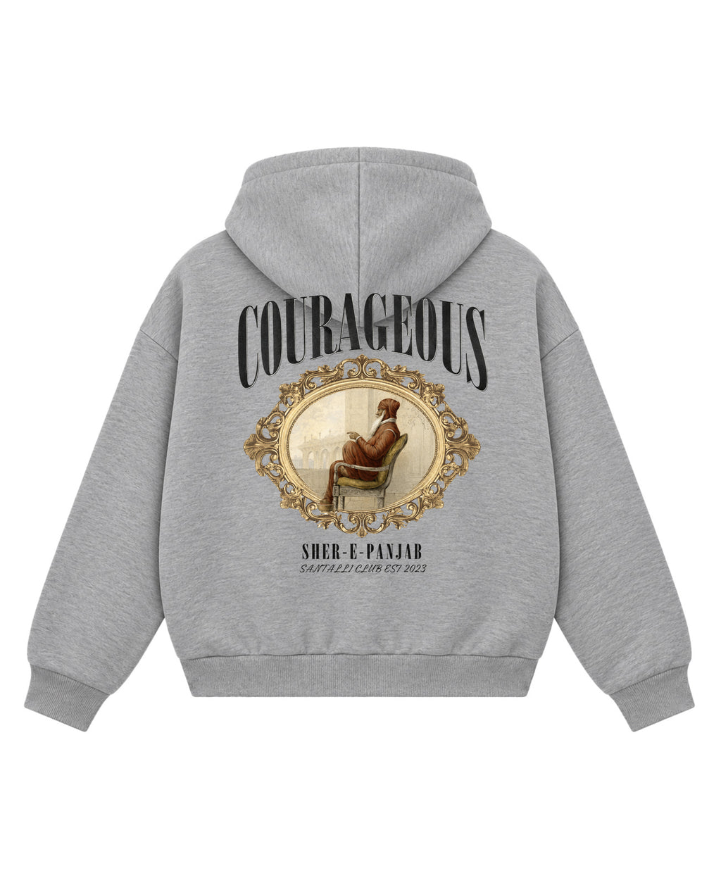 Grey Boxy Double Zipped Hoodie Back Design