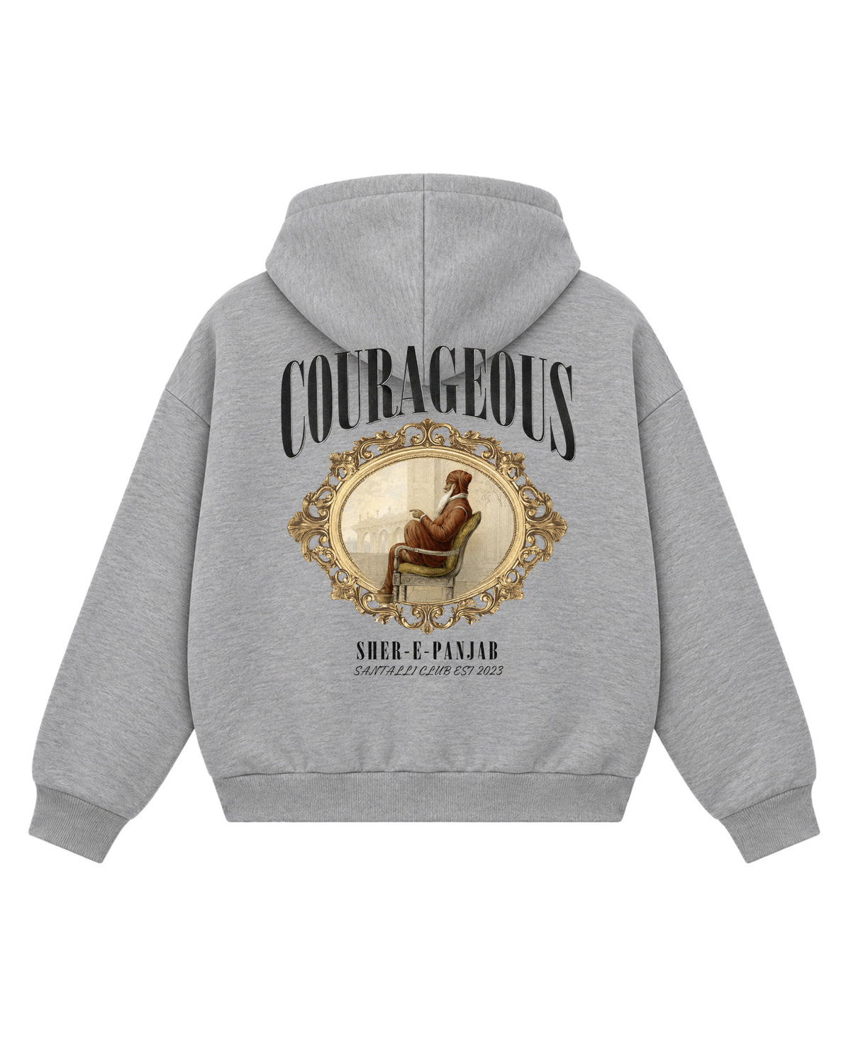 Grey Boxy Double Zipped Hoodie Back Design