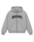 Grey Boxy Double Zipped Hoodie Front Design