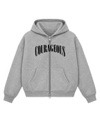Grey Boxy Double Zipped Hoodie Front Design