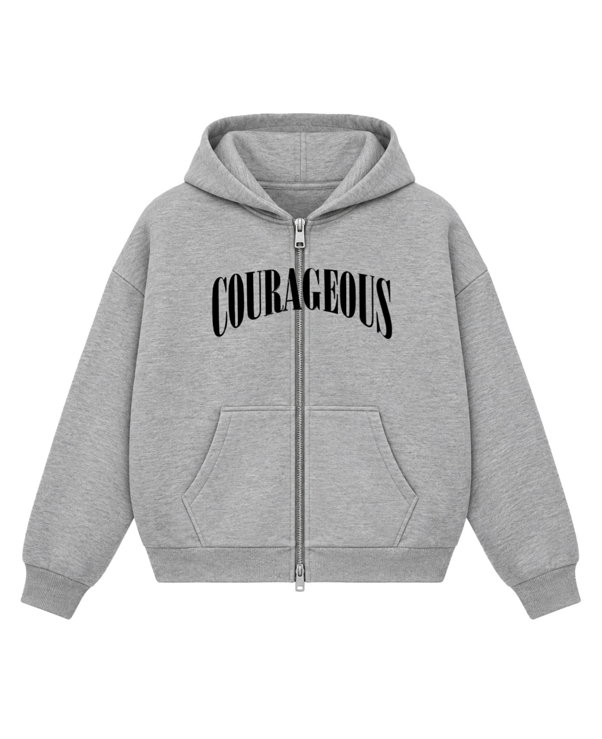 Grey Boxy Double Zipped Hoodie Front Design