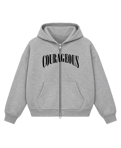 Grey Boxy Double Zipped Hoodie Front Design