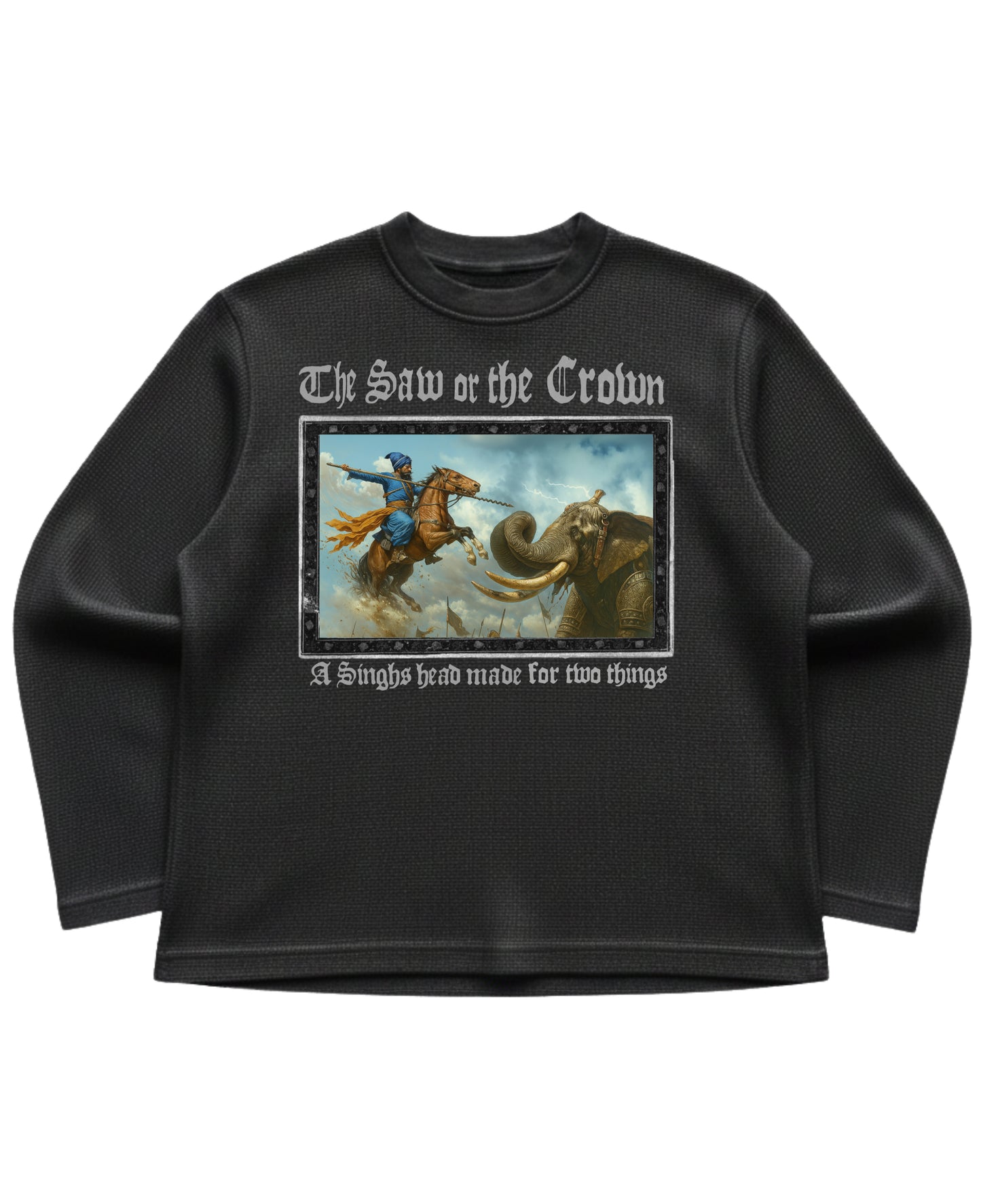 Black waffle knit oversized full-sleeve Front Design