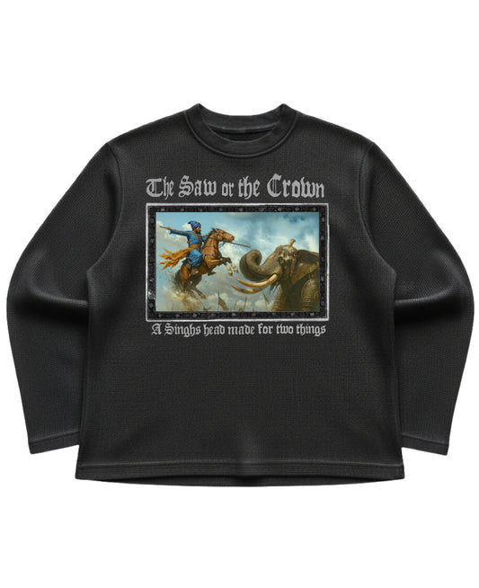 Black waffle knit oversized full-sleeve Front Design