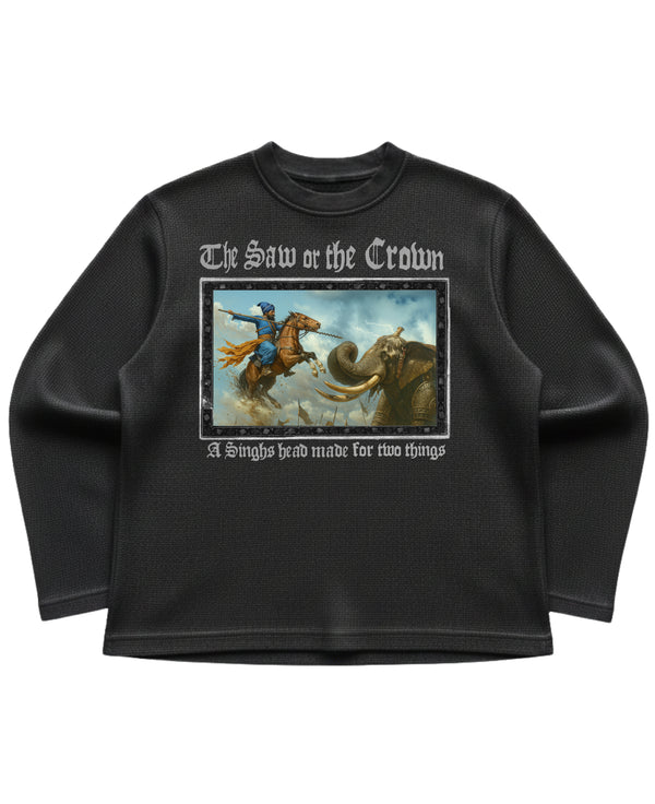 Black waffle knit oversized full-sleeve Front Design