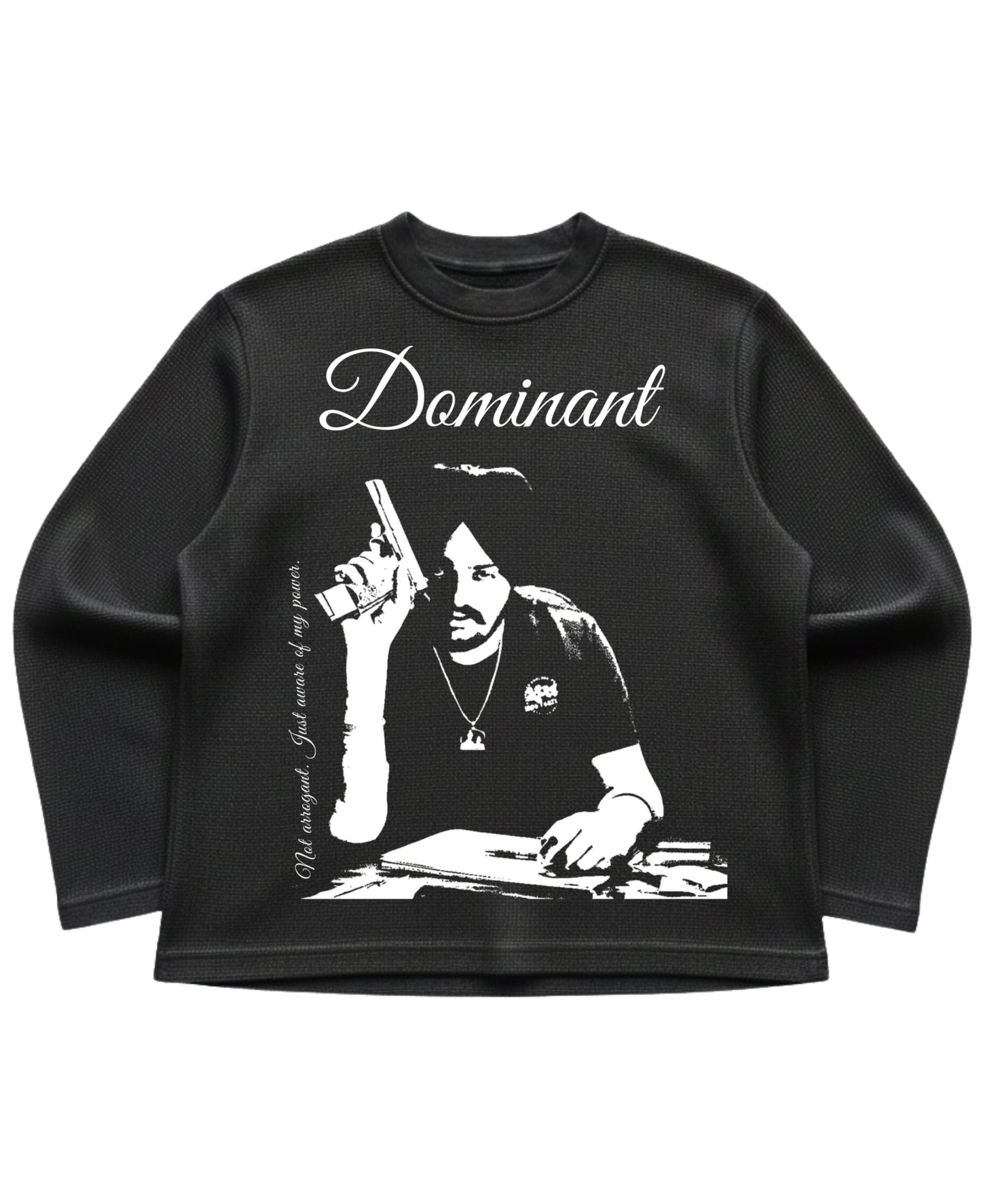 Black waffle knit oversized full-sleeve Front Design