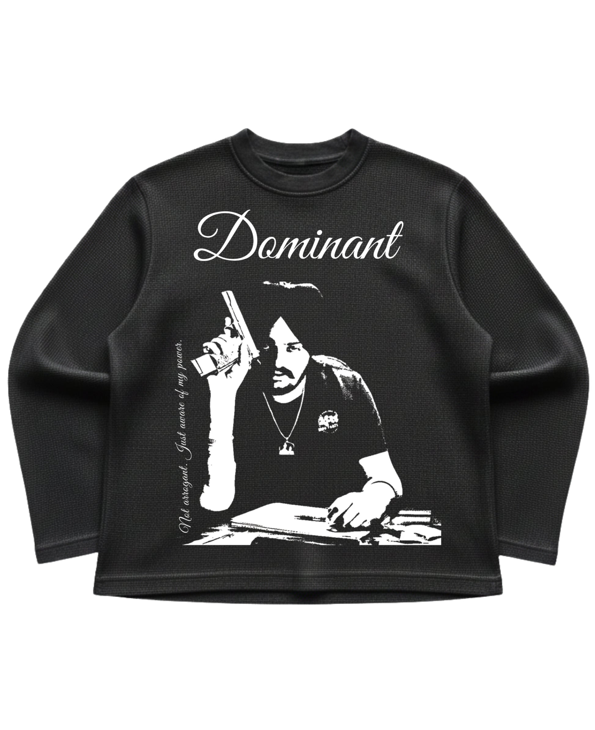 Black waffle knit oversized full-sleeve Front Design