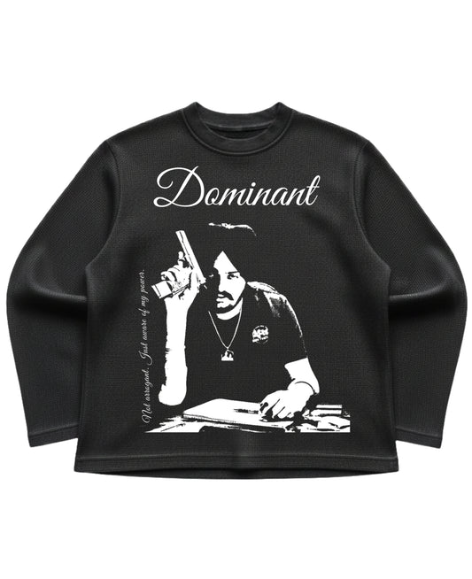 Black waffle knit oversized full-sleeve Front Design