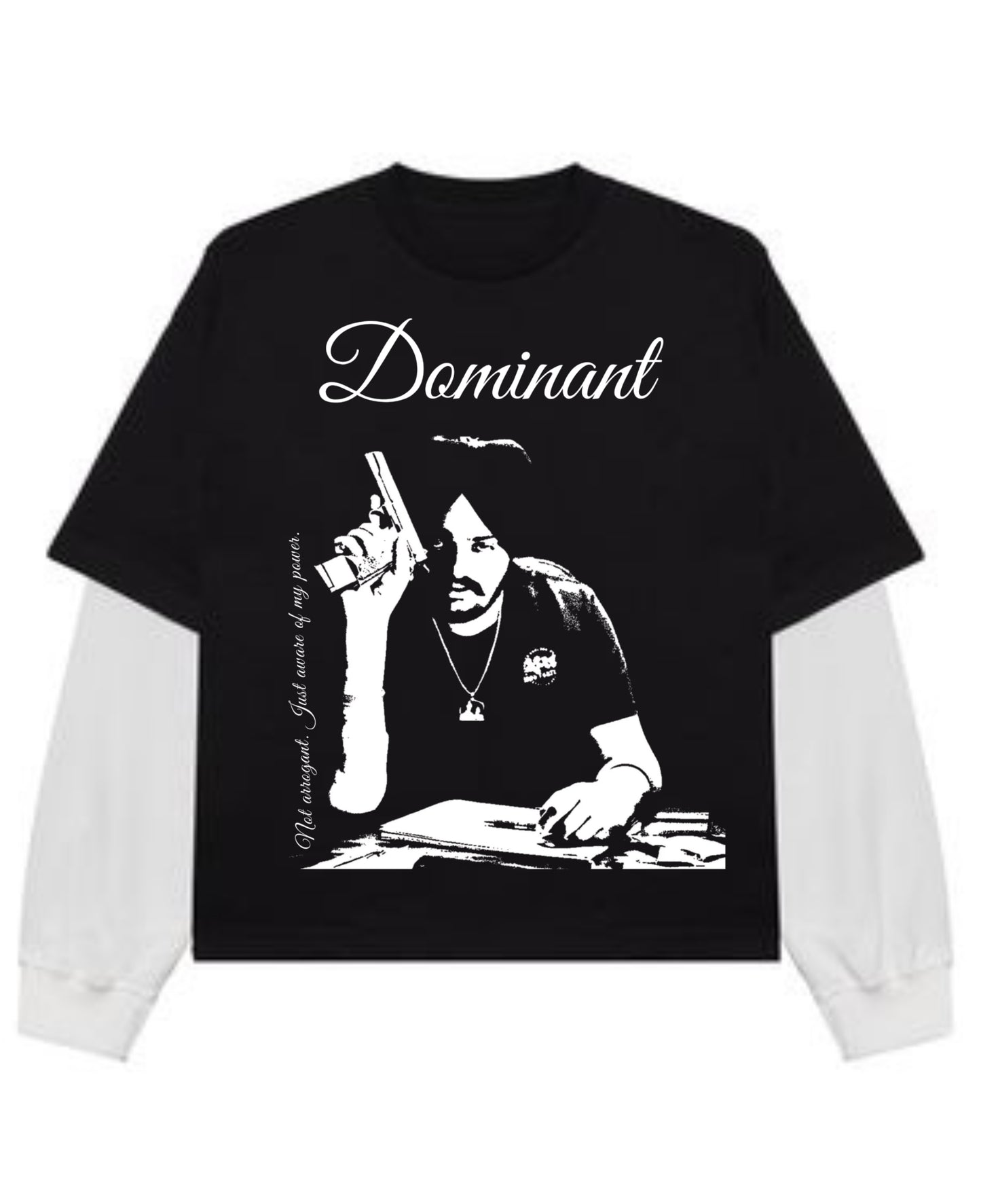Black With White Sleeve Oversized Tee Front Design