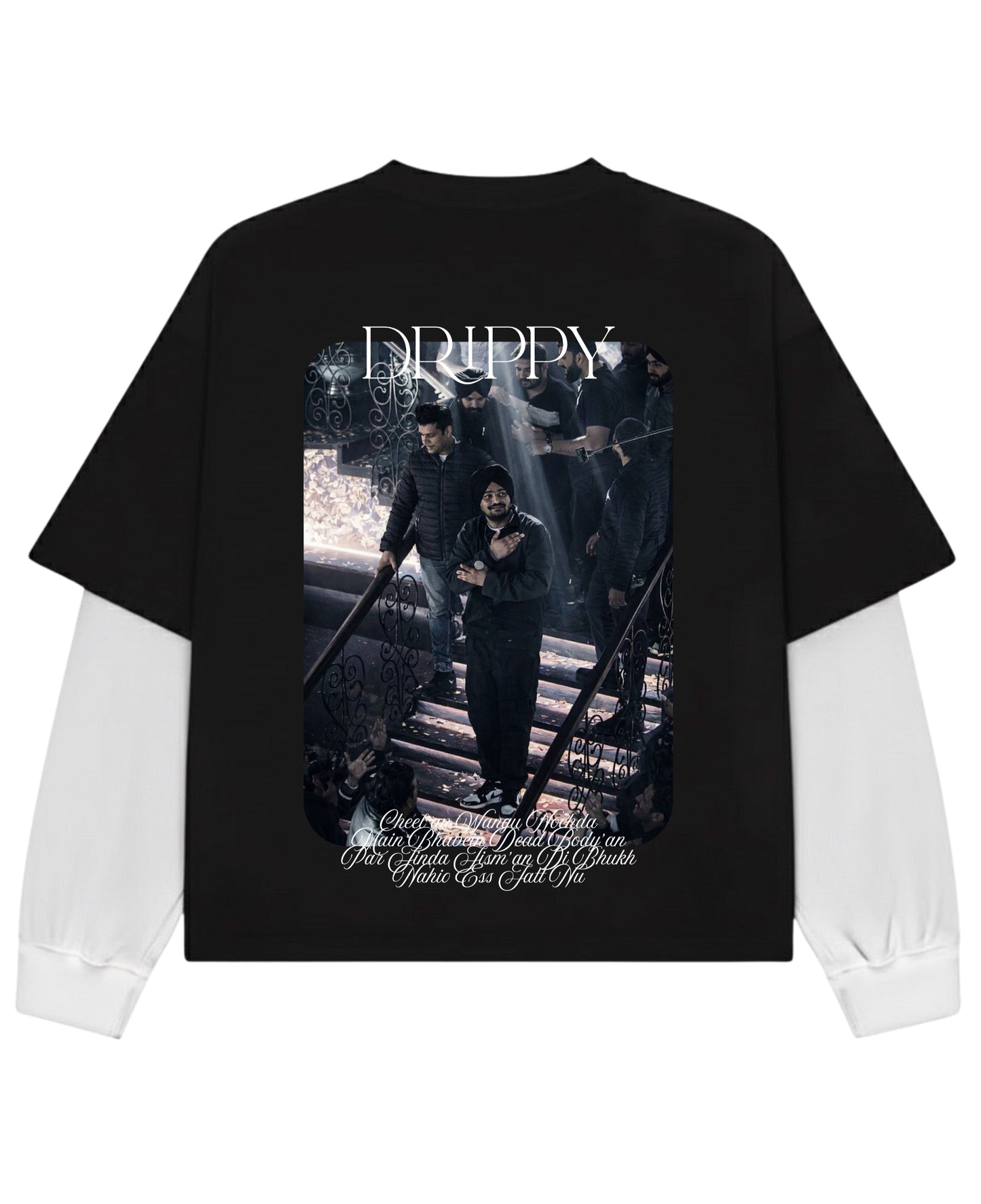 Black With White Sleeve Oversized Tee Back Design