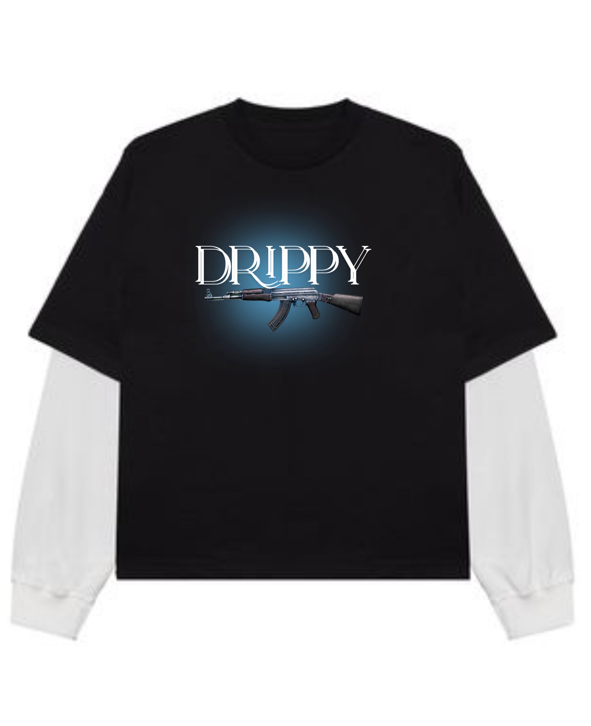 Black With White Sleeve Oversized Tee Front Design