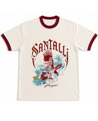 Off White & Maroon Ringer tee Front Design