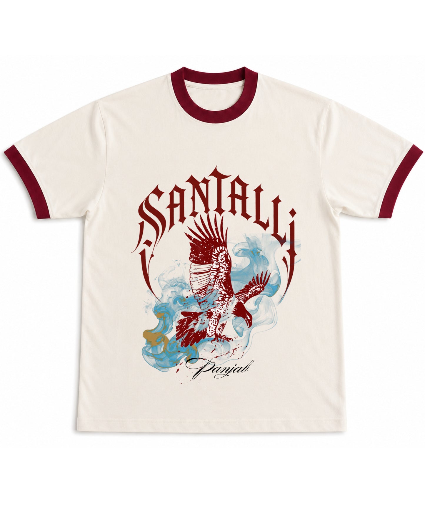 Off White & Maroon Ringer tee Front Design