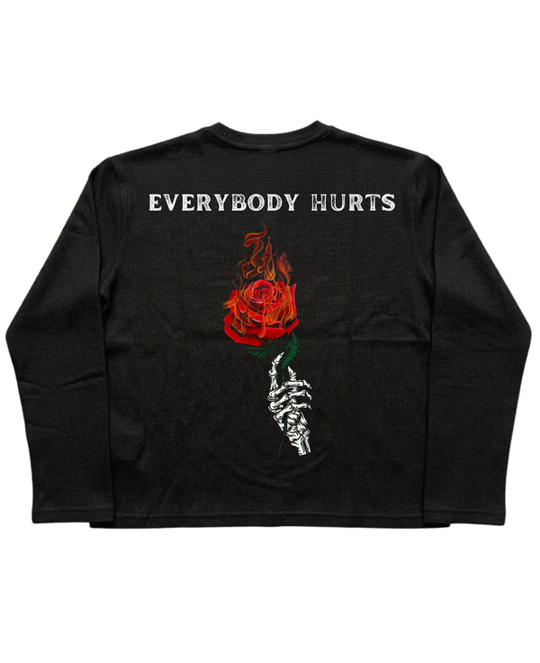 Black Henley waffle knit Back Design