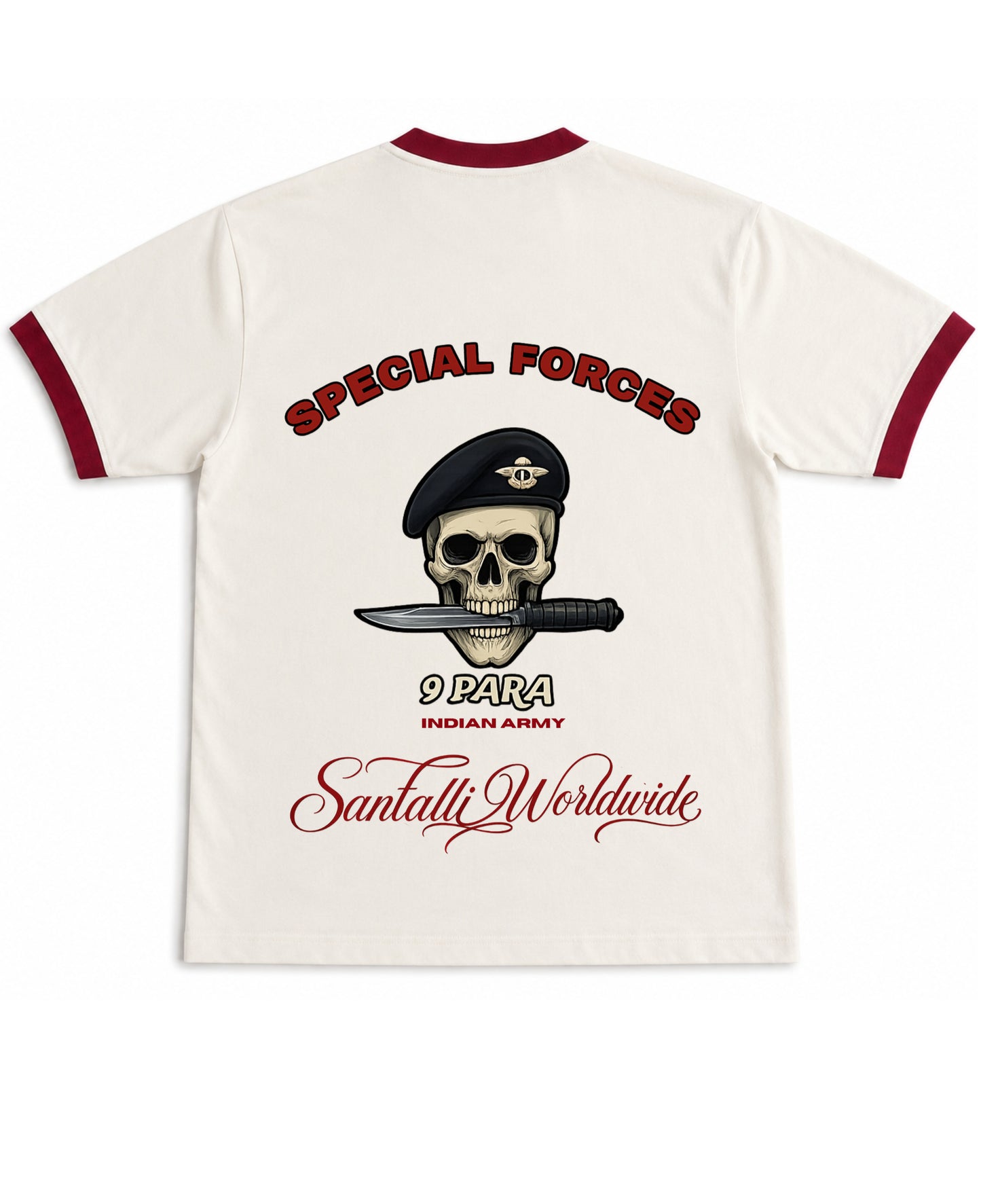 Off White & Maroon Ringer tee Back Design