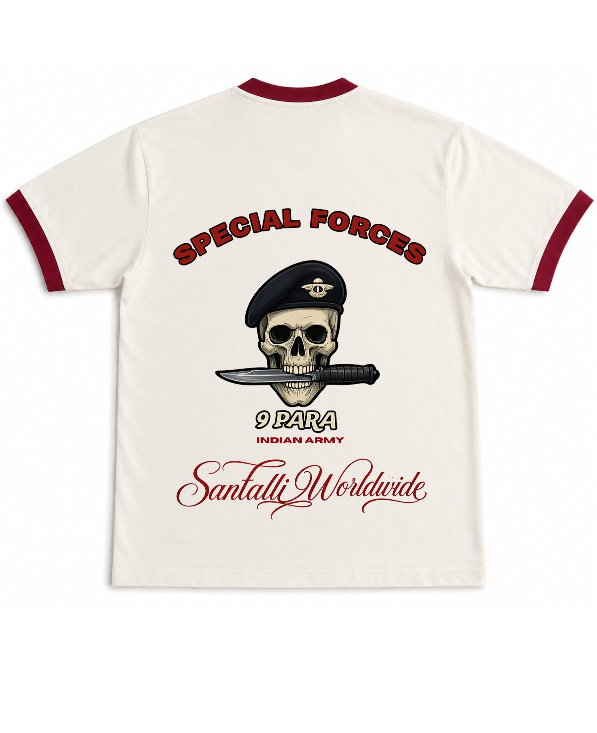 Off White & Maroon Ringer tee Back Design