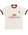 Off White & Maroon Ringer tee Front Design